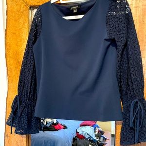 Laced- sleeve, navy shirt. Barely work, like new!